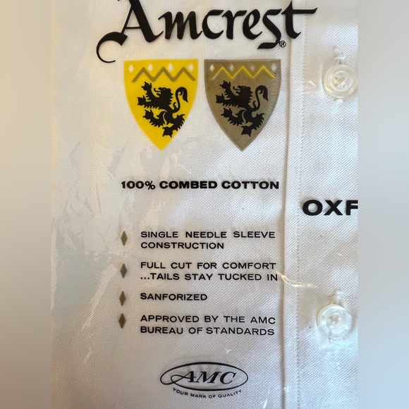 Amcrest 100% Combed Cotton Oxford Cloth White Dress Shirt Vintage 16 1/2 33 - Picture 3 of 7